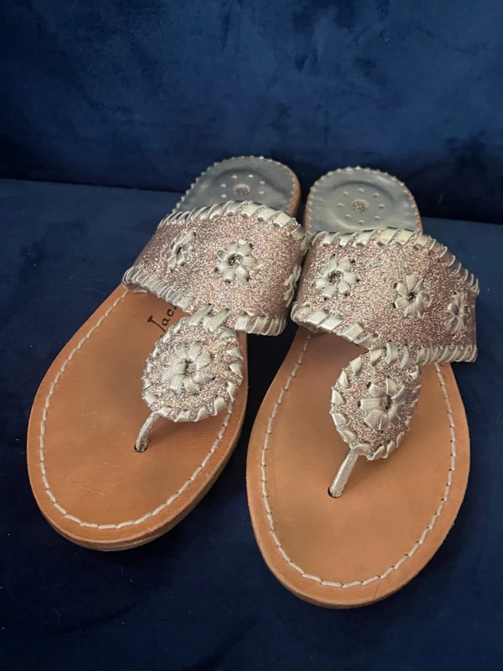 Jack Rogers Rose Gold Glitter Whipstitch Thong Sandals